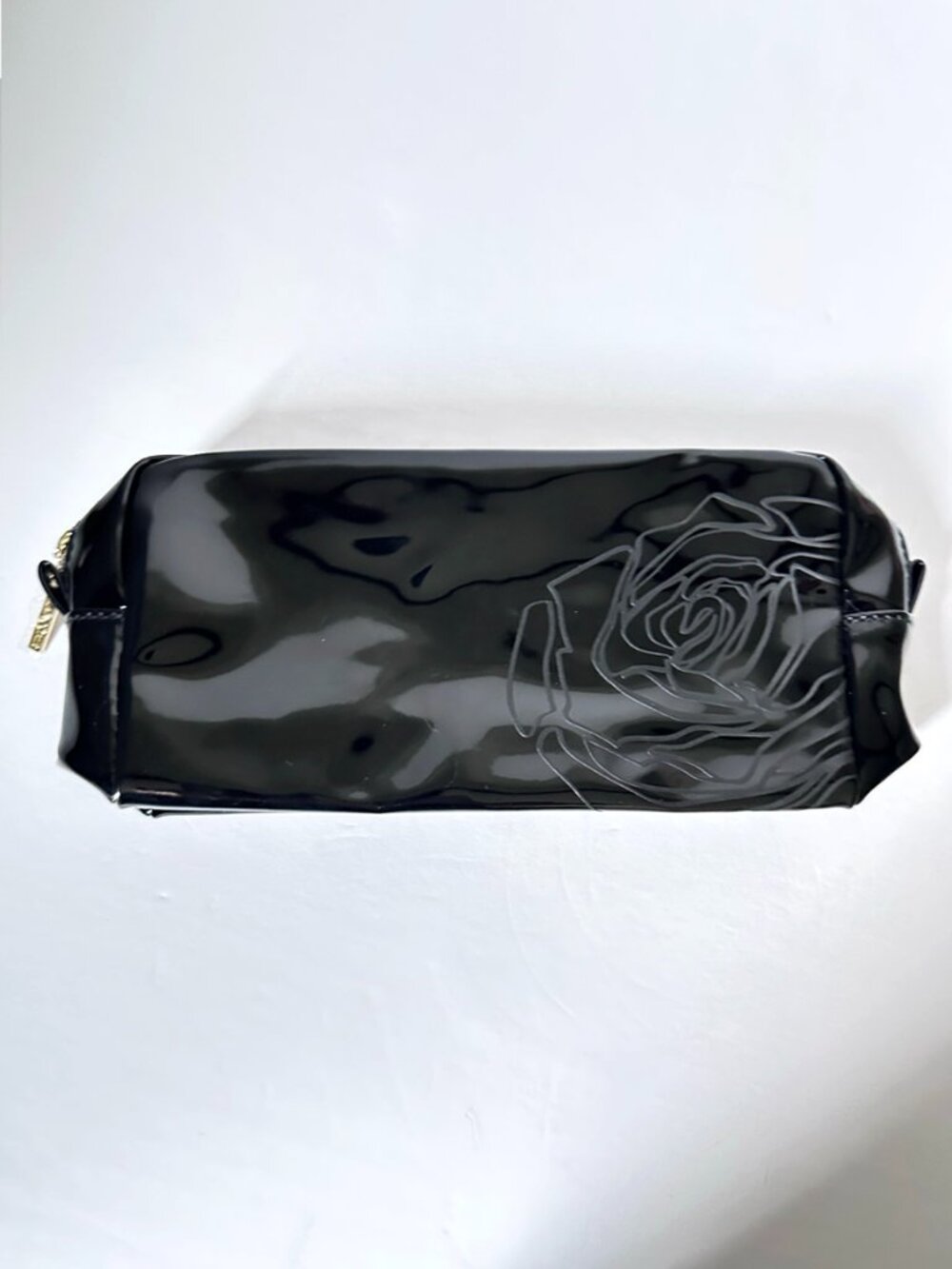 Lancôme Black Patent Rose Cosmetic Makeup Bag Travel Toiletry Case NWT